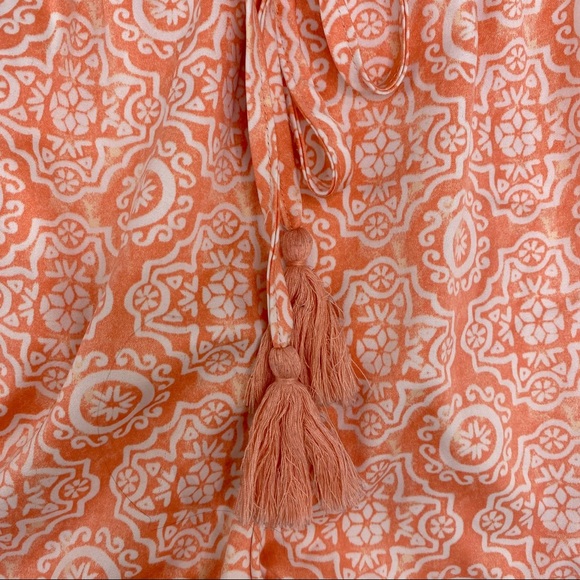 SHIMERA Orange & Coral White Fringe Drawstring Satin Lounge Shorts - Picture 3 of 5